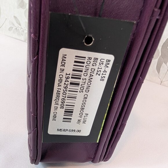 Badgley Mischka Diamond Quilted Purple Crossbody Bag with Gold Chain Strap NWT - Picture 13 of 15